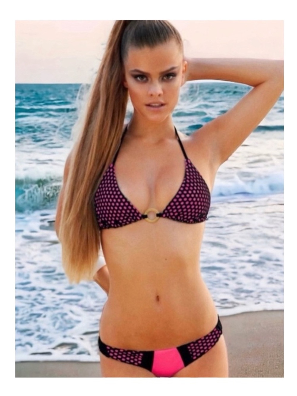 new Beach Bunny ✶ Locals Only Bikini Top ✶ Pink + Black Mesh Overlay ✶ Polka Dot